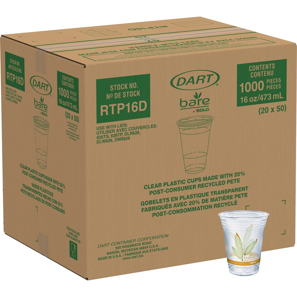 Image of Solo Cup Company Cups,f/Cold Drinks,Squat,RPET,16oz,50/PK,20PK/CT,Clear