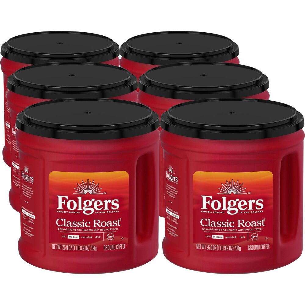 Image of Folgers Coffee, Classic, Medium Roast, 25.9oz Canister, 6/CT, Brown