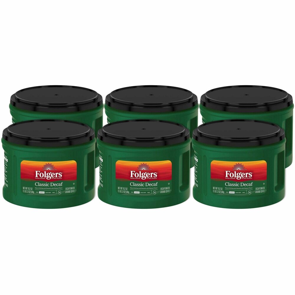 Image of Folgers Coffee,Decaf,Classic,Medium Roast,19.2oz Canister,6/CT,BN