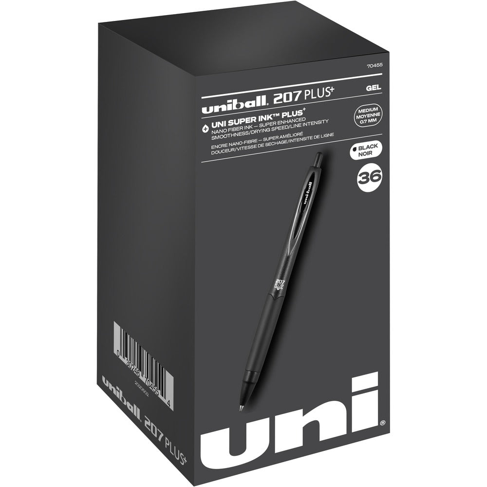 Image of uni-ball Corporation Pen,Gel,207Plus,Retractable,0.7mm,36/BX,Black Ink/Barrel