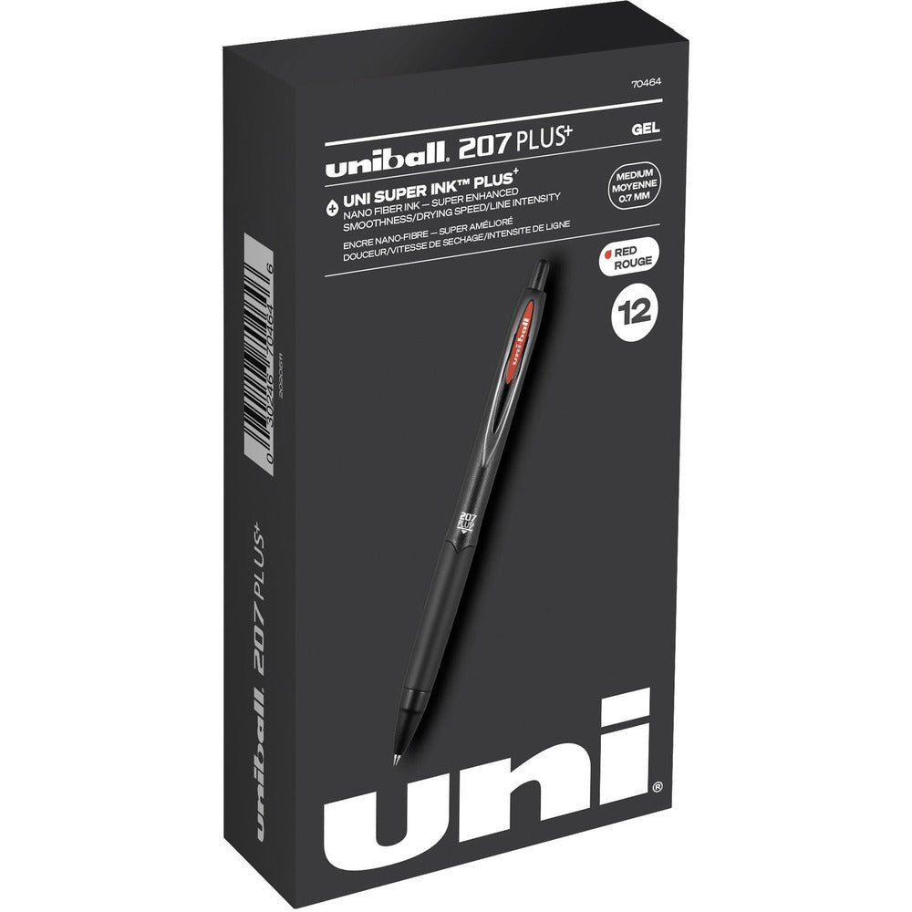 Image of uni-ball Corporation Pen,Gel,207Plus,Retractable,0.7mm,Red Ink/Black Barrel