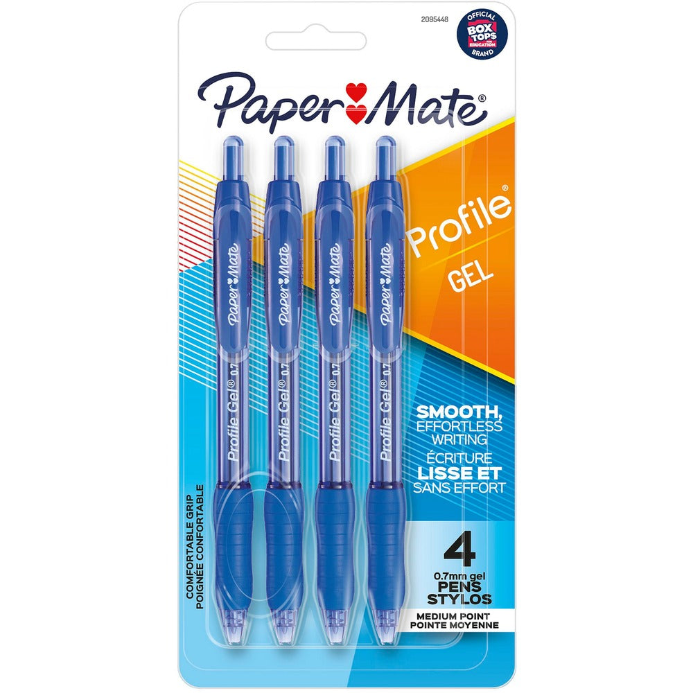 Image of Paper Mate Gel Pen, 0.7mm Point, 3/10"Wx3/10"Lx7"H, 4/PK, Blue