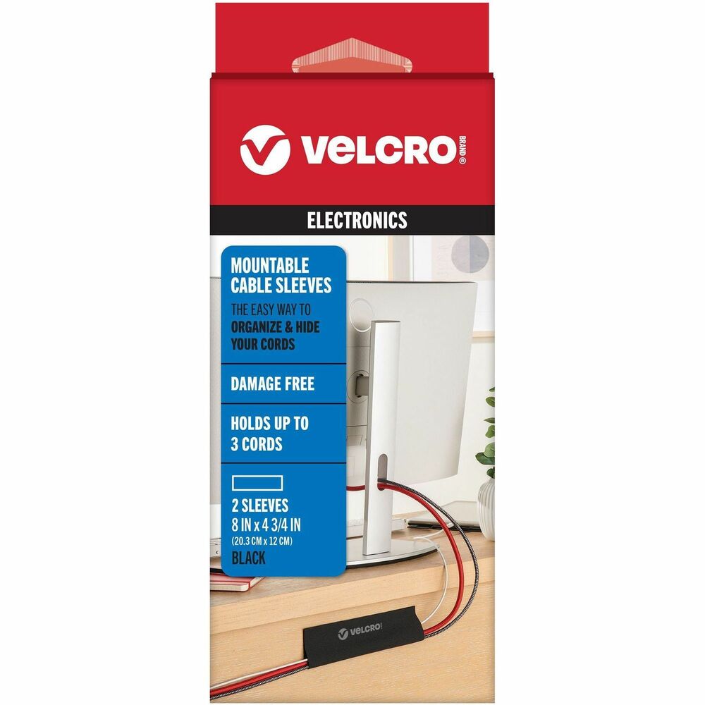 Image of Velcro Industries Cable Sleeve, Mountable, 8"x4.75", 2/PK, BK