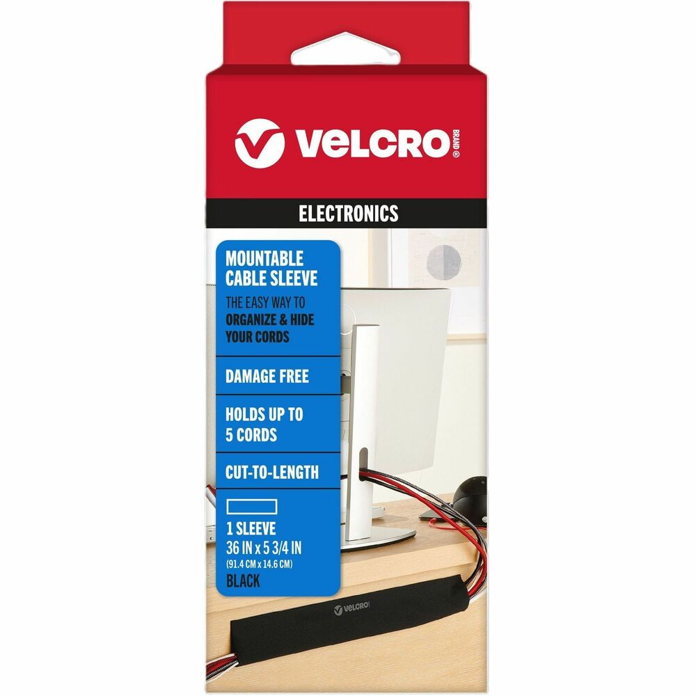 Image of Velcro Industries Cable Sleeve,Mountable,Cut-to-Length,36"x5.75",BK,2/PK