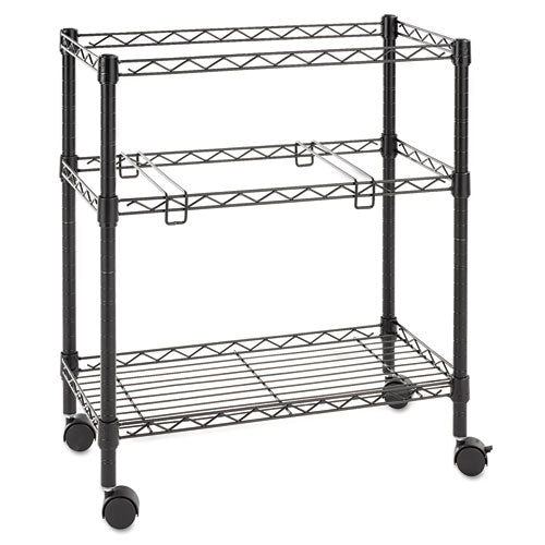 Image of Alera® Two-Tier File Cart for Front-to-Back + Side-to-Side Filing, Metal, 1 Shelf, 3 Bins, 26" x 14" x 29.5", Black