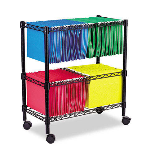 Image of Alera® Two-Tier File Cart for Front-to-Back + Side-to-Side Filing, Metal, 1 Shelf, 3 Bins, 26" x 14" x 29.5", Black