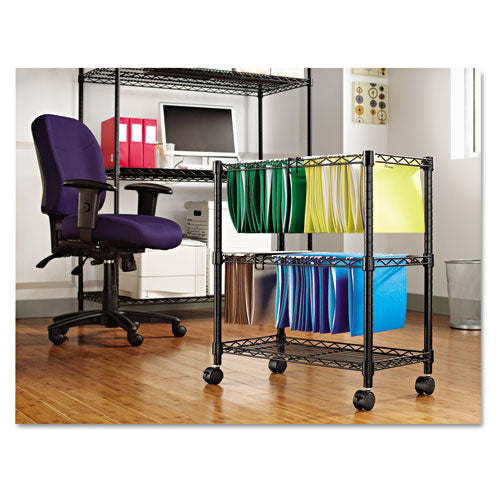 Image of Alera® Two-Tier File Cart for Front-to-Back + Side-to-Side Filing, Metal, 1 Shelf, 3 Bins, 26" x 14" x 29.5", Black