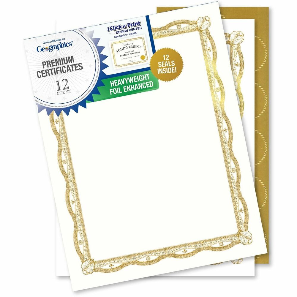 Image of Geographics Certificate,CardStock,GoldFoil,11"x8.5",12/PK,AST