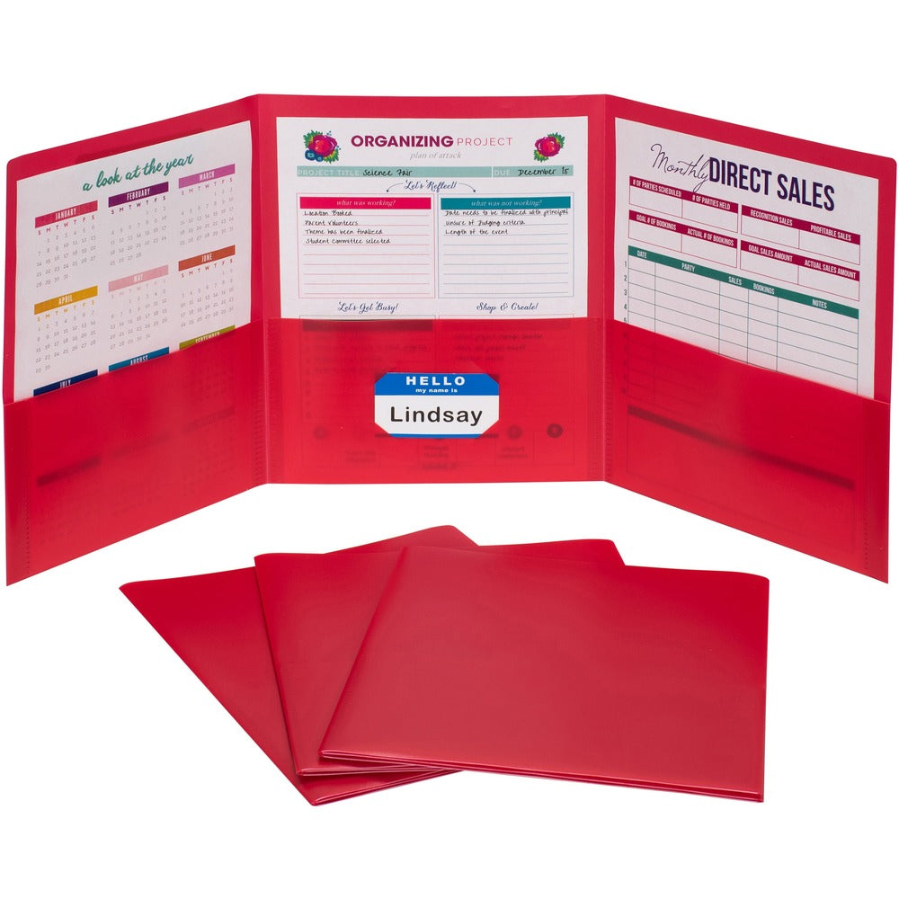 Image of C-Line Portfolio,3-Pocket,w/Card Holder,Poly,Letter,24/BX,Red