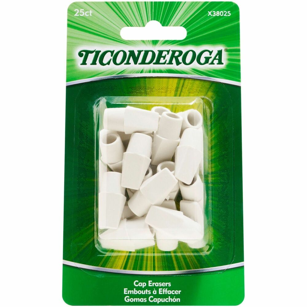 Image of Dixon Ticonderoga Company Eraser, Vinyl, Pencil Cap Shaped, Latex-free, 25/PK, White