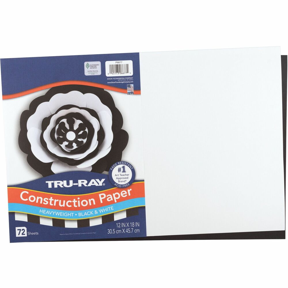 Image of Pacon Construction Paper, Heavyweight, 12"x18", 72/PK, Black/White