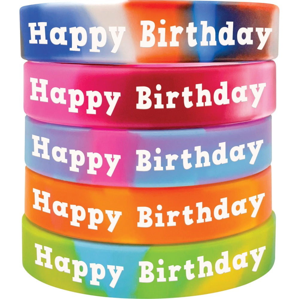Image of Teacher Created Resources Wristbands,"Happy Birthday",7-1/4" Circum,TieDye,10/ST,AST