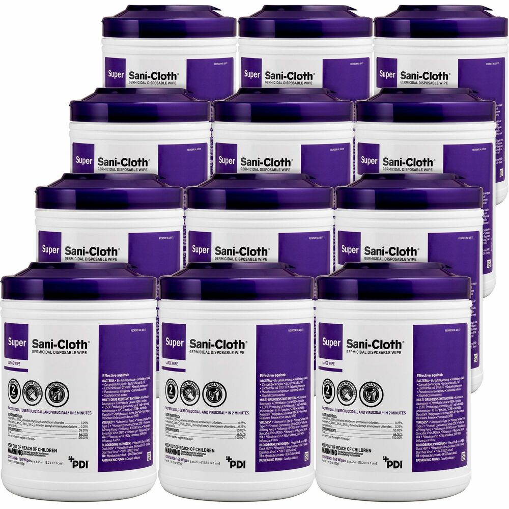 Image of PDI HC Wipes, Germicidal, Large, 6"x6-3/4", 160/Can, 12Can/CT, WE