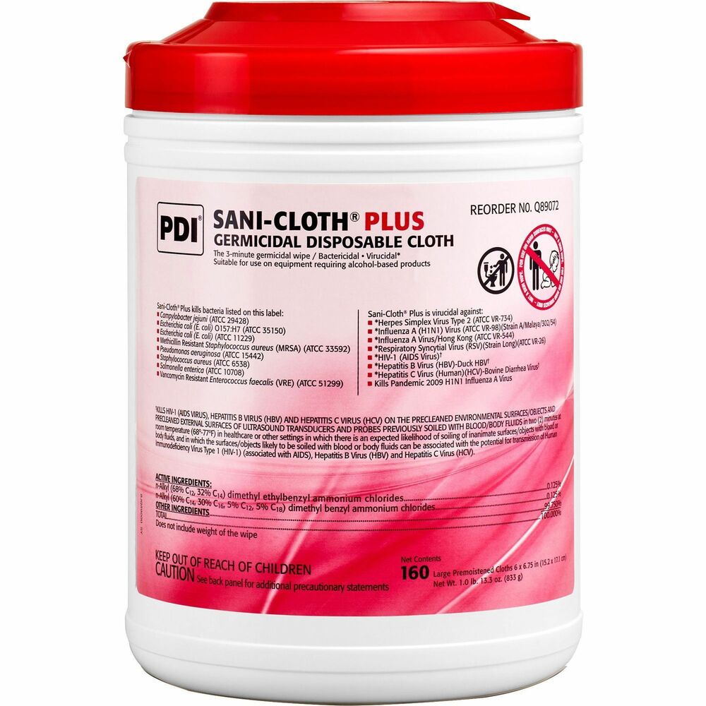 Image of PDI HC Cleaning Wipes, Germicidal, Large, 6"x6-3/4", 160 Wipes