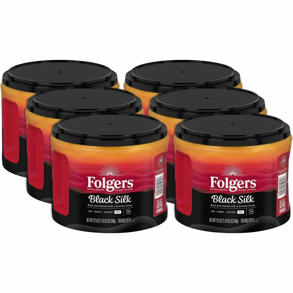 Image of Folgers Coffee, Black Silk, Ground, Dark Roast, 22.6oz, 6/CT
