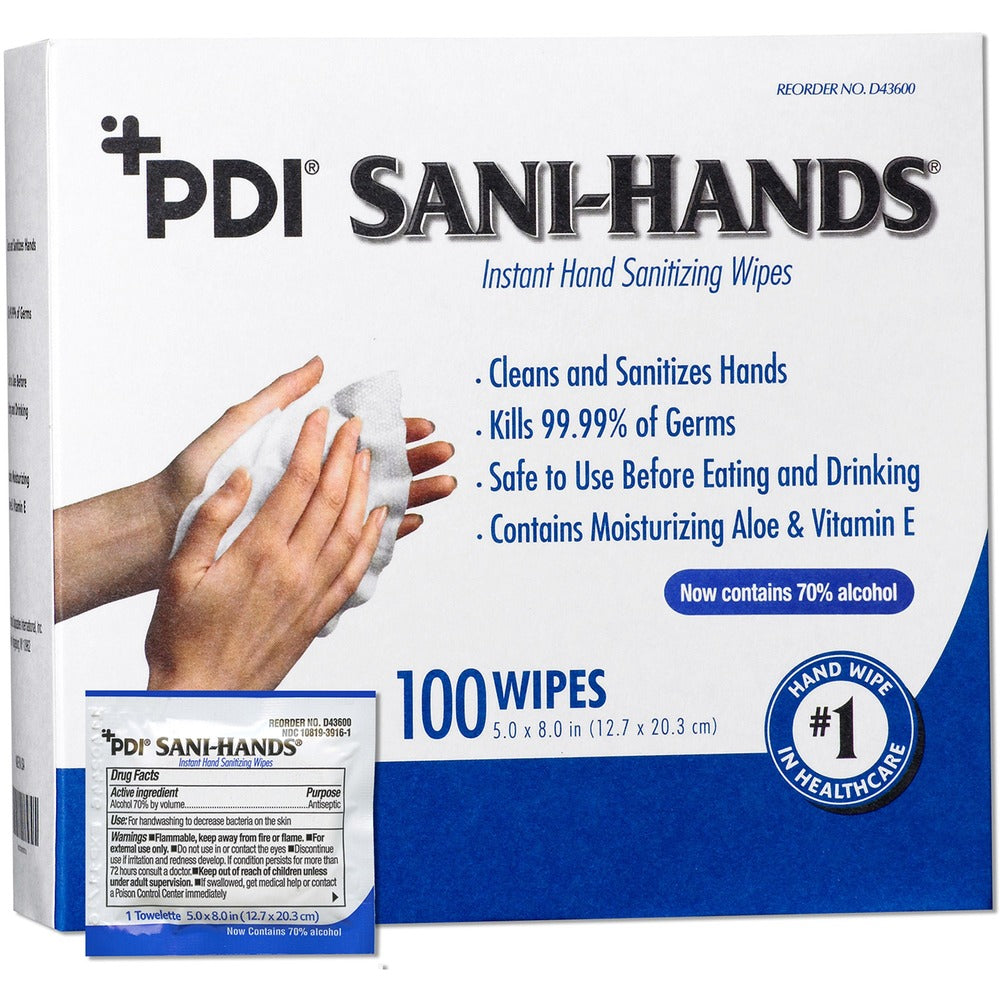 Image of PDI HC Hand Wipes,Antimicrobial,w/Alcohol,5"x8",100/BX,10/CT,WE