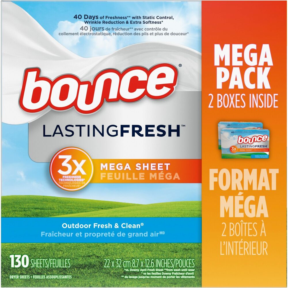 Image of Procter & Gamble Commercial Bounce Dryer Sheets, 65/BX, 2/Pack, Outdoor Fresh
