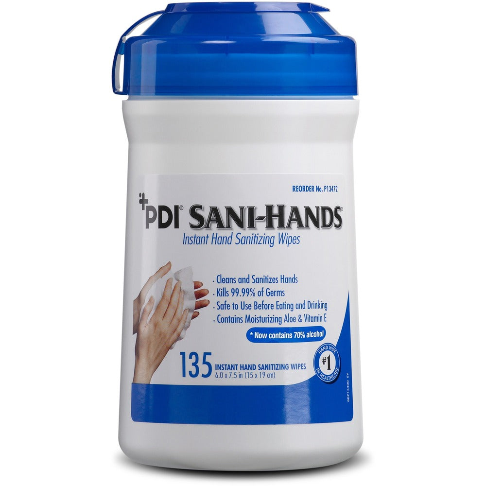Image of PDI HC Wipes, Hand Sanitizing, 135 Wipes/Can, 6"x7-1/2", 12/CT, WE