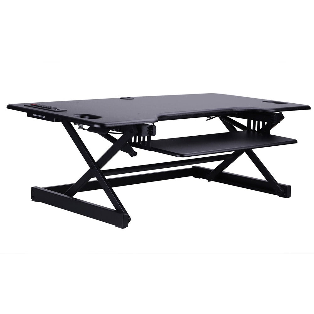 Image of Rocelco Desk Riser,w/Outlets/Tray,Deluxe,45-3/4"x23-3/4"x20",BK