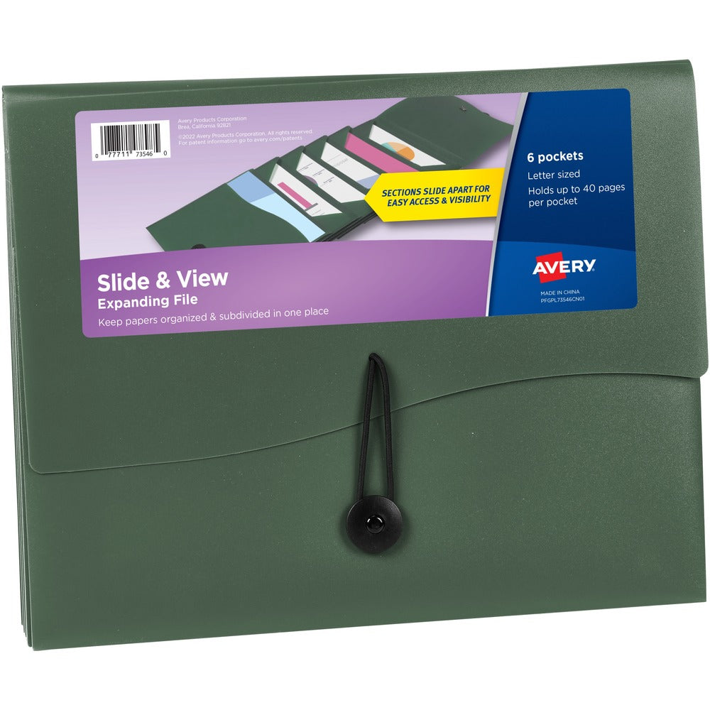 Image of Avery File Folder,6-Pocket,Slide&View,Expanding,Letter-size,Sage