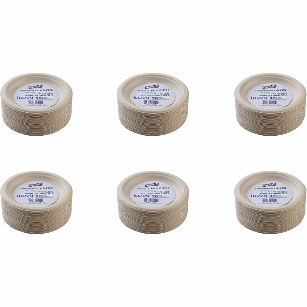 Image of Genuine Joe Plates, Compostable, 6", 50/PK, 20PK/CT, White