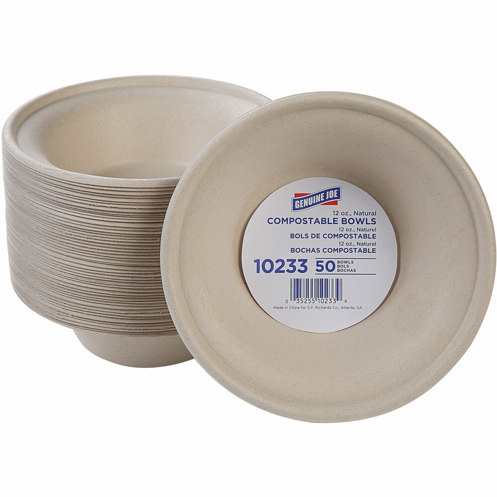 Image of Genuine Joe Bowls, Compostable, 12oz, 50/PK, Natural