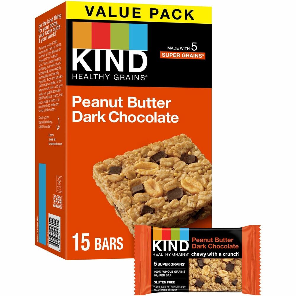 Image of Kind LLC dba Kind Snacks Healthy Grains Bar,Peanut Butter Dark Chocolate,15/BX,Multi