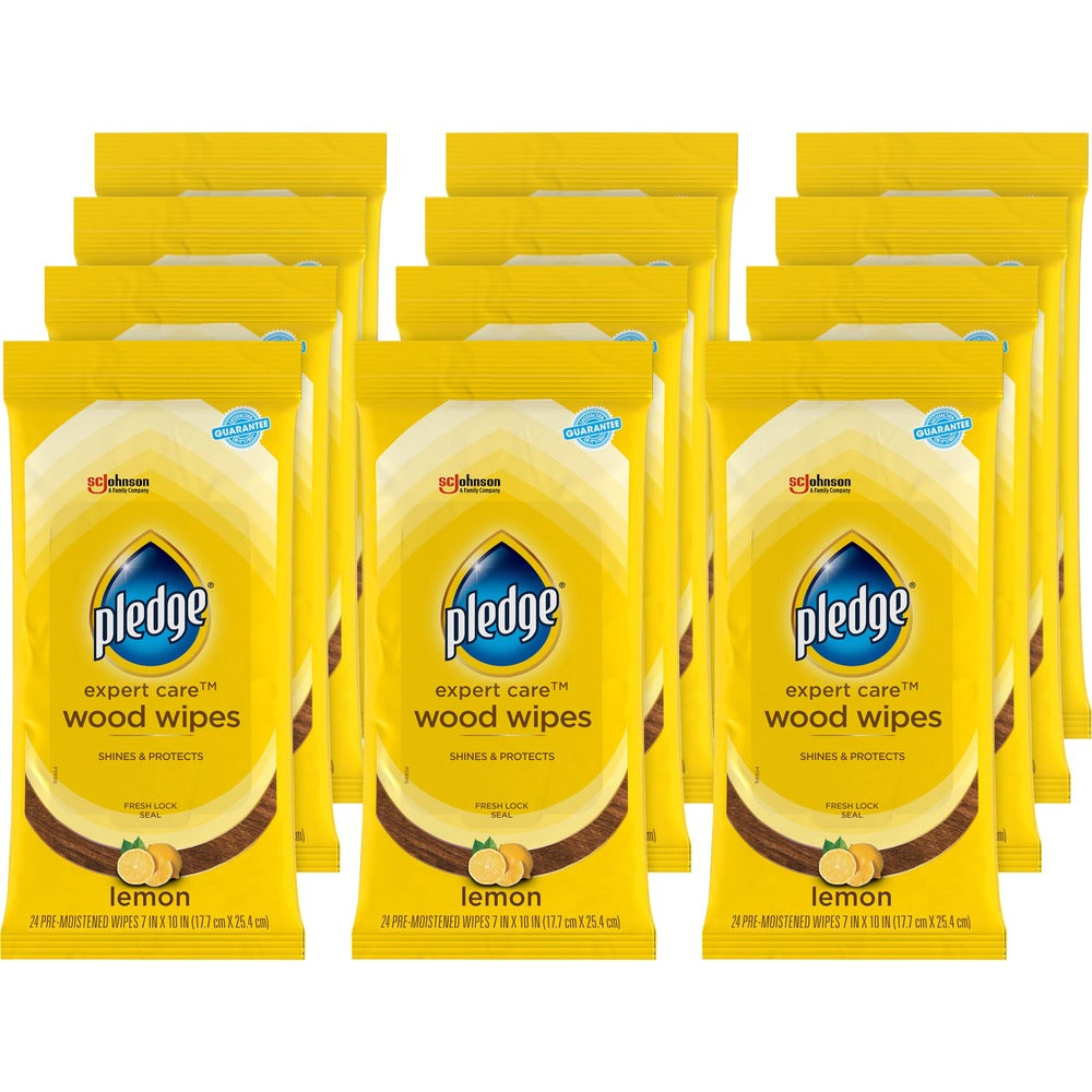 Image of S.C. JOHNSON & SON, INC Wipes,Furniture Polish,Lemon, 7"x10", 24/PK, 12PK/CT, WE