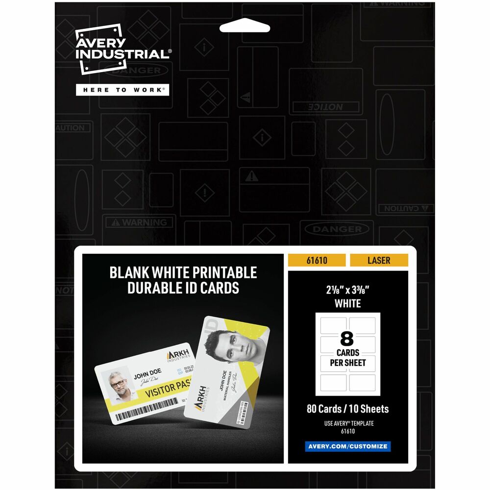 Image of Avery ID Badge,w/No Clip Hole,Poly,11.mil,2.125"x3.375",80/PK,WE