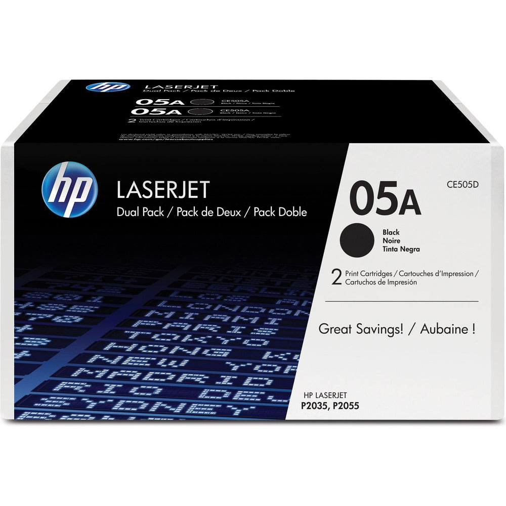 Image of Hewlett-Packard Toner Cartridges, HP 05A, 2300 Page Yield, 2/CT, 145/PL, BK