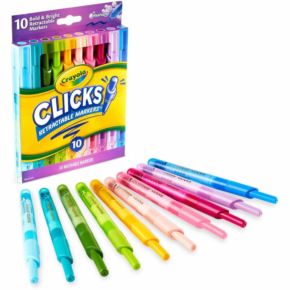 Image of Crayola Markers,Retractable,Washable,10 Bright Colors,10/PK,AST