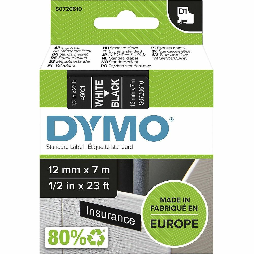 Image of Dymo Label Tape,f/DYMO Labelmakers,1/2"x23',White/Black