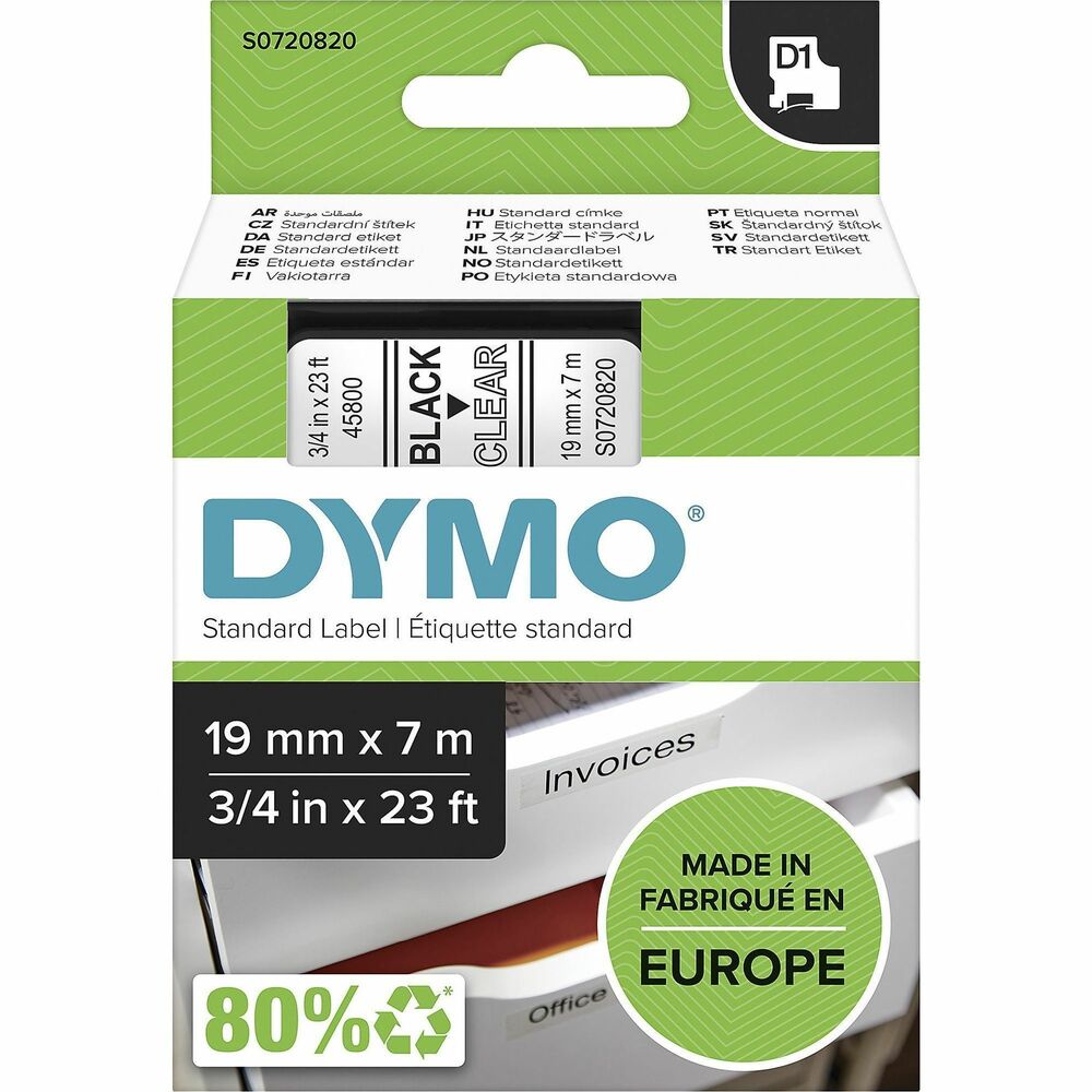 Image of Dymo Label Tape,f/DYMO Labelmakers,3/4"x23',Black/Clear