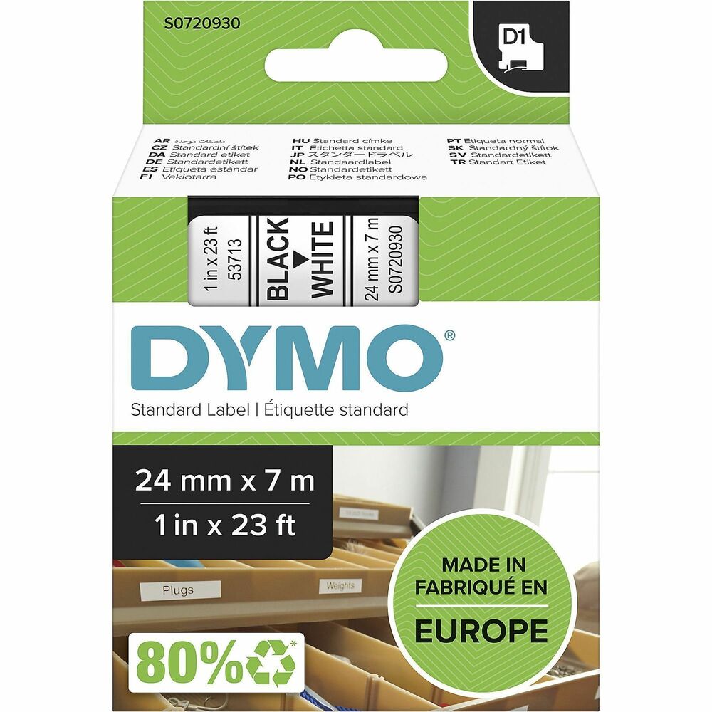 Image of Dymo Label Tape,f/DYMO Labelmakers,1"x23',Black/White
