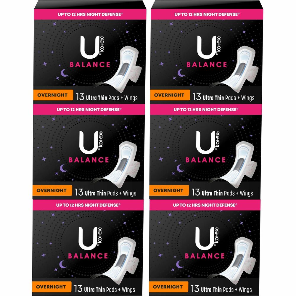 Image of Kimberly-Clark Professional Feminine Pads,Balance,UltraThin,Overnight,w/Wings,13/BX,6/CT