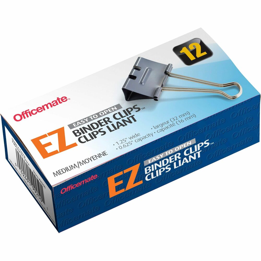 Image of Officemate Binder Clips,Effortless,Med,5/8" Capacity,1-1/4"W,12/BX,GY