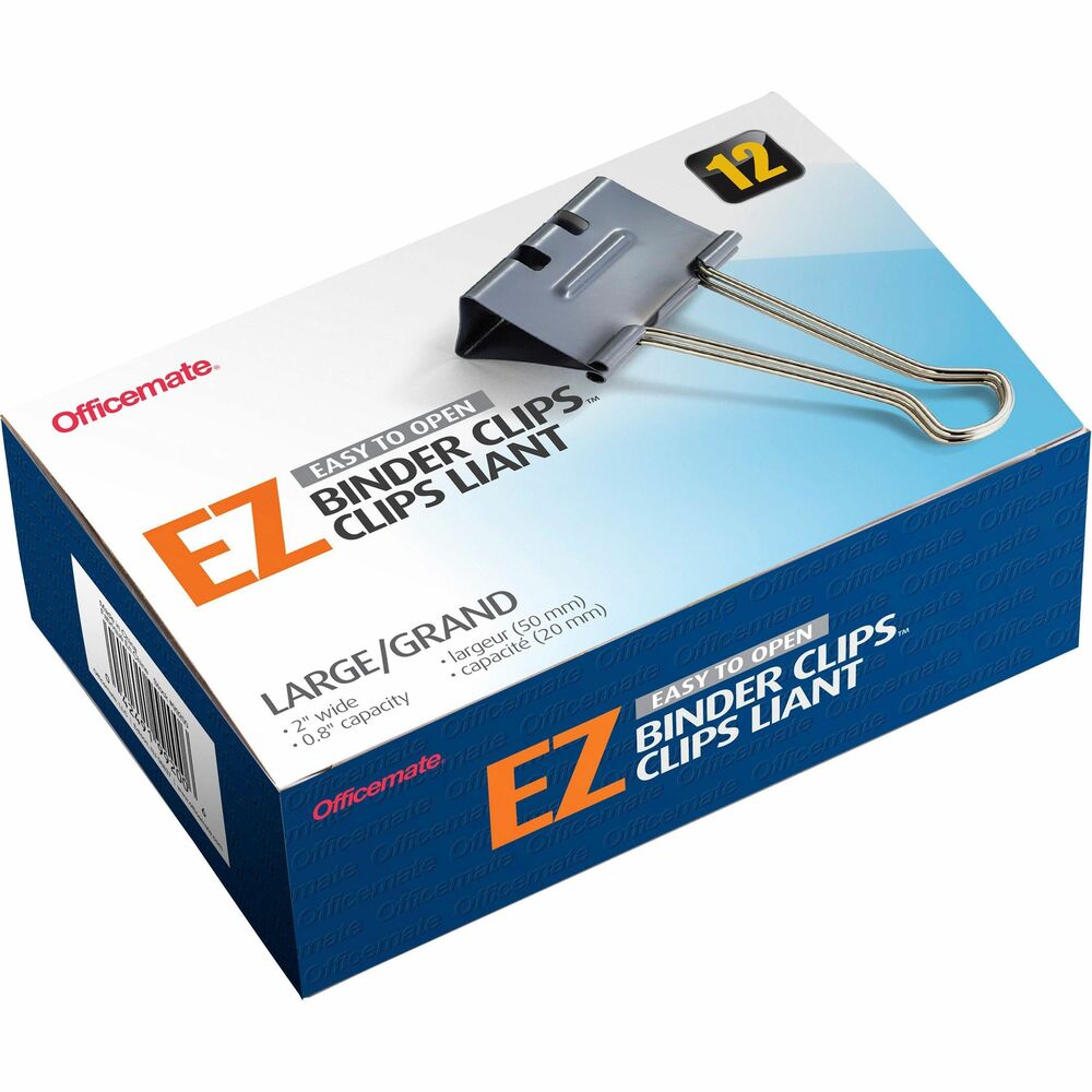 Image of Officemate Binder Clips,Effortless,Large,1" Capacity,2"W,1/BX,12/BX,GY