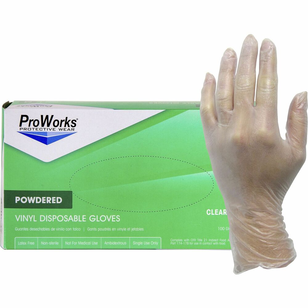 Image of Hospeco Gloves,Industrl,Vinyl,Powder,3 mil,9"L,Sml,100/BX,10BX/CT,CL