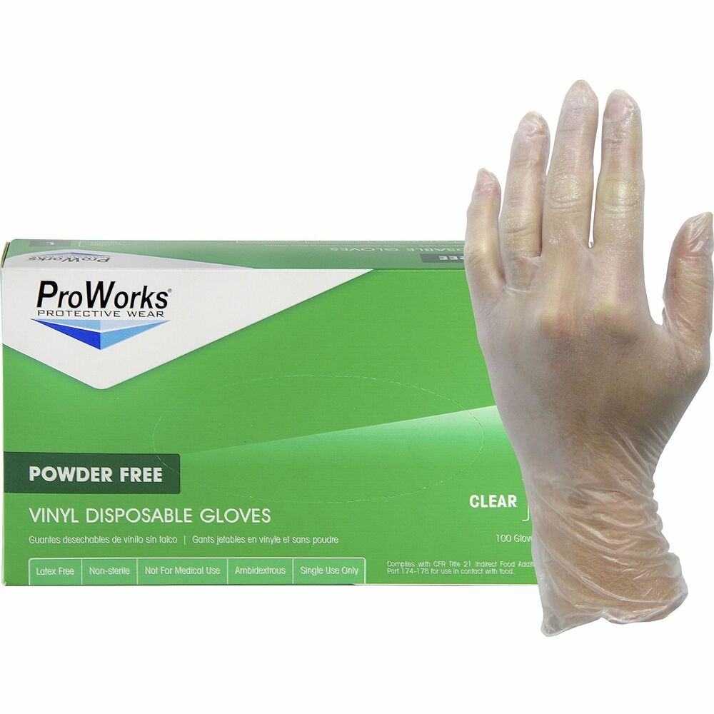 Image of Hospeco Gloves,Industrial,Vinyl,3 mil,9"L,Medium,100/BX,10BX/CT,CL
