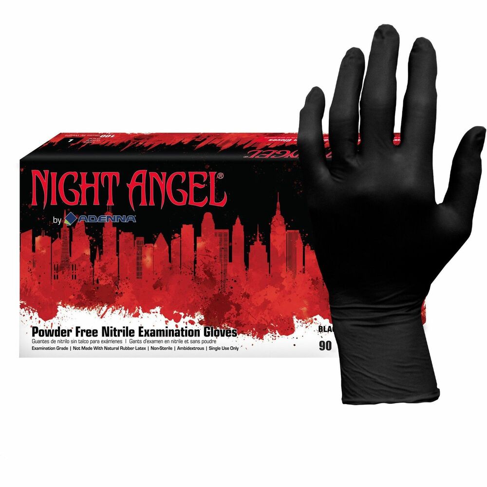Image of Hospeco Gloves,Exam,Nitrile,4 mil,9-2/5"L,XL,90/BX,10BX/CT,BK