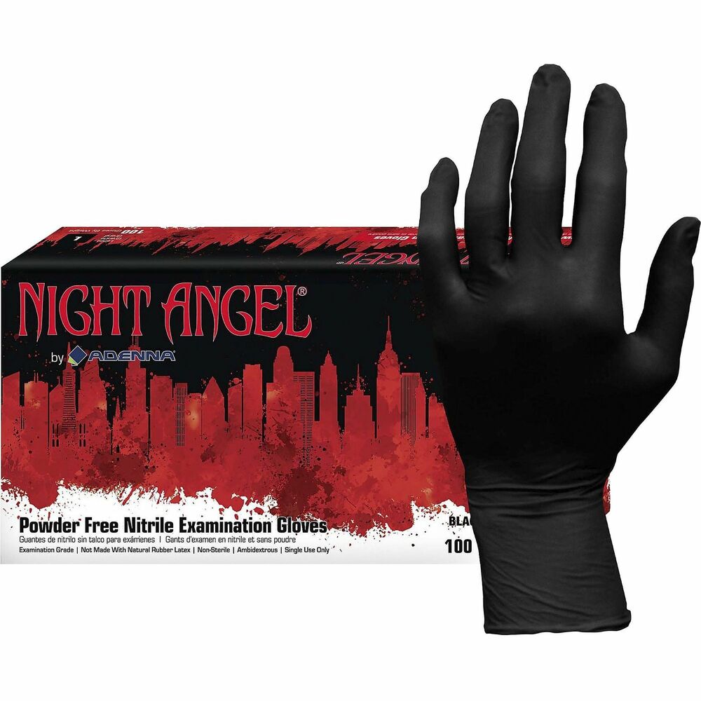 Image of Hospeco Gloves,Exam,Nitrile,4 mil,9-2/5"L,Small,100/BX,10BX/CT,BK