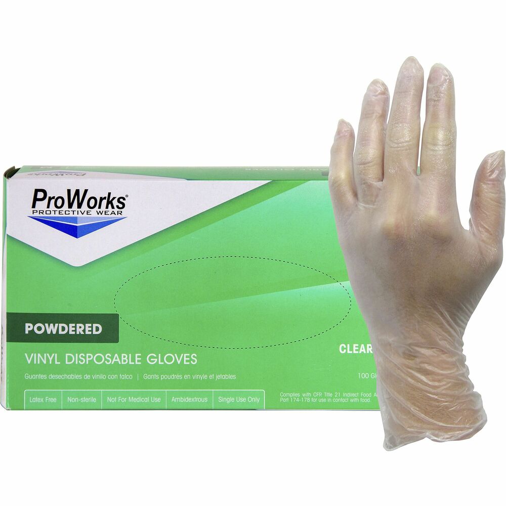 Image of Hospeco Gloves,Industrl,Vinyl,Powder,3 mil,9"L,XL,100/BX,10BX/CT,CL