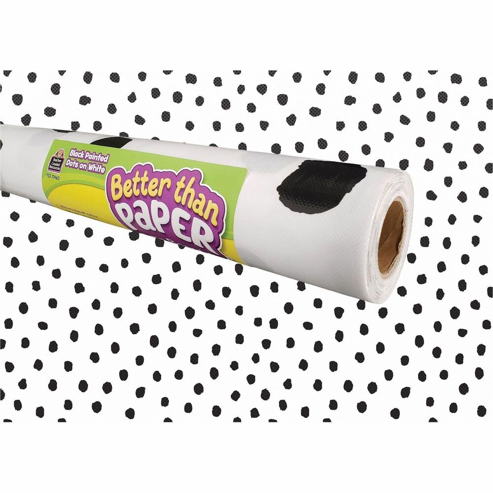 Image of Teacher Created Resources Bulletin Board Rolls,Fabric,4'x12',Black Dots on White