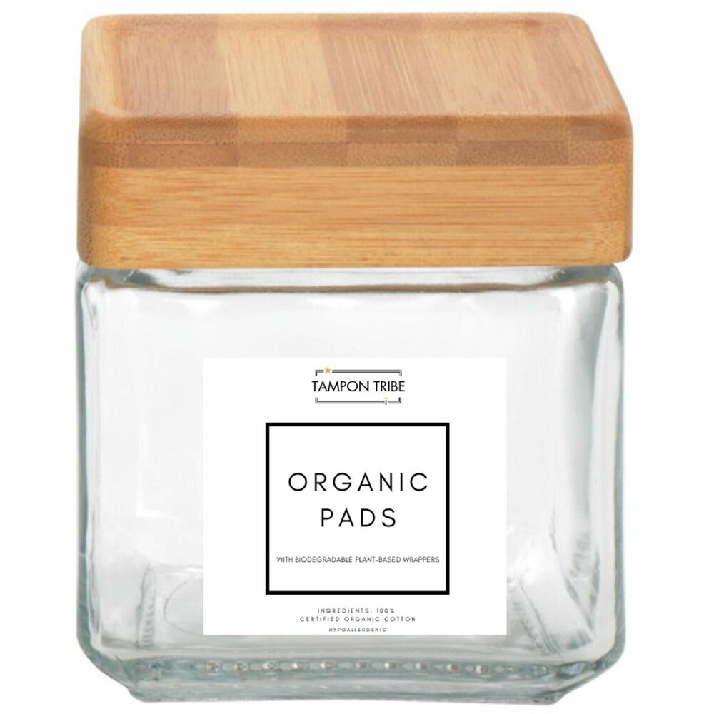 Image of Tampon Tribe Jars,f/Feminine Pads/Panty Liners,Glass,Bamboo Lids,4/CT