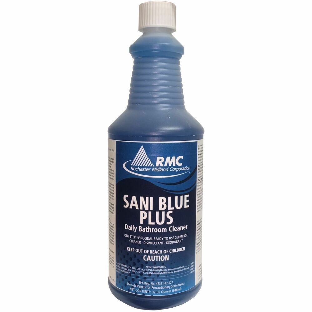 Image of Rochester Midland Corporation Bathroom Cleaner, Sani Blue Plus, 1 Quart, Blue