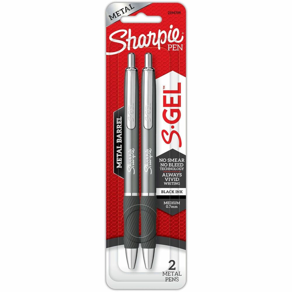 Image of Newell Brands Sharpie Pen, Gel, 0.7mm, 2/PK, Gunmetal Barrel/Black Ink