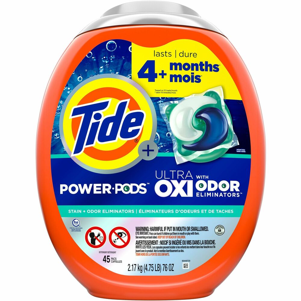Image of Procter & Gamble Commercial Detergent,Tide Pods,Ultra Oxi,Antiodor,45/PK
