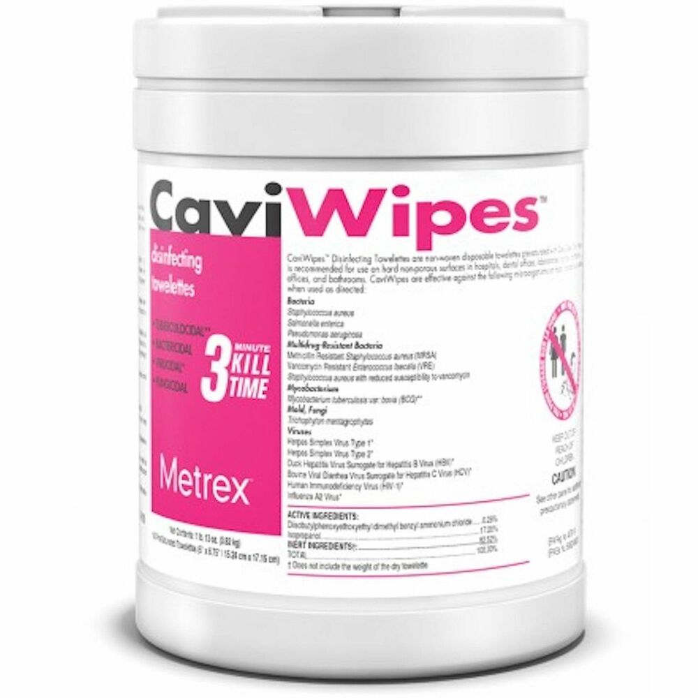 Image of Metrex Disinfectant Wipes,6"x6-3/4",160/Canister,12/CT,White