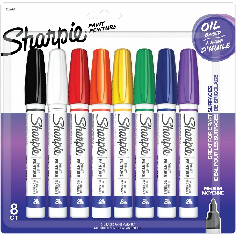 Image of Newell Brands Sharpie Paint Marker, Oil-Based, Medium Point, 8/PK, AST