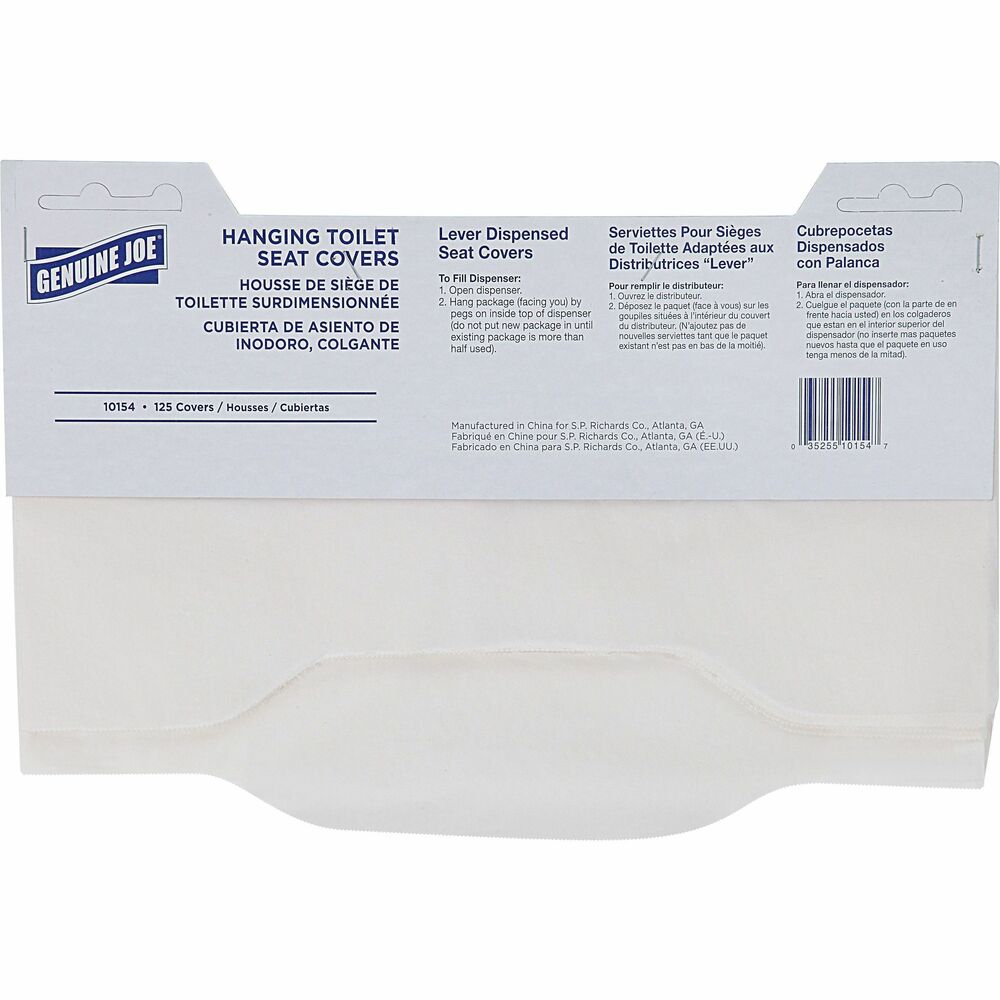 Image of Genuine Joe Toilet Seat Cover,1/4" Fold,Virgin Paper,125/PK,24PK/CT,WE